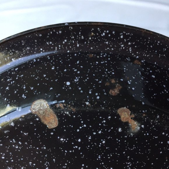 Black Speckled Enamelware Metal Dinner Plates & Frying Pan Skillet Camp Hike Set - Picture 10 of 12